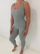 Load image into Gallery viewer, Light grey ribbed sculpt unitard
