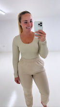 Load image into Gallery viewer, Beige ribbed sculpt long sleeve bodysuit
