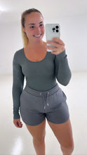 Load image into Gallery viewer, Charcoal grey ribbed sculpt long sleeve bodysuit

