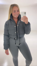 Load image into Gallery viewer, Charcoal grey cropped puffer coat
