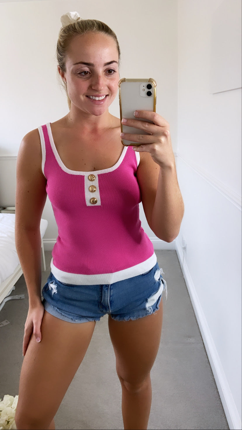 Pink button top